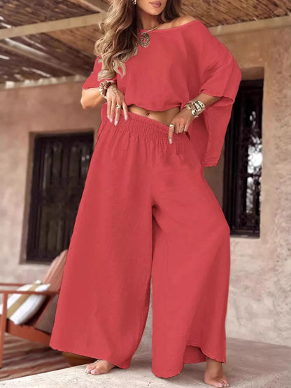 Hazel Blues® | Boat Neck Top and Wide Leg Pants Set