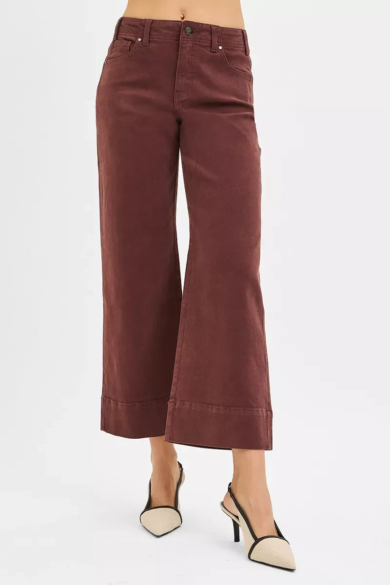 Hazel Blues® |  RISEN Tummy Control High Rise Crop Wide No Waist Band Pants
