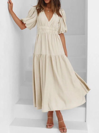 Hazel Blues® |  V-Neck Puff Sleeve Midi Dress