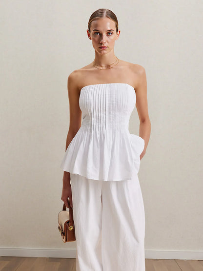 Hazel Blues® |  Strapless Peplum Top and Wide Leg Pants Set