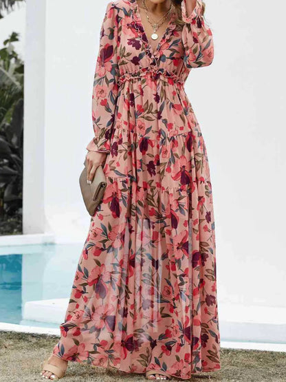 Hazel Blues® |  PREORDER Frill Printed V-Neck Flounce Sleeve Dress