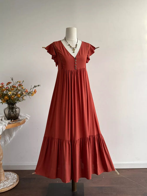 Hazel Blues® |  Ruffle Sleeve Maxi Dress with Button Detail