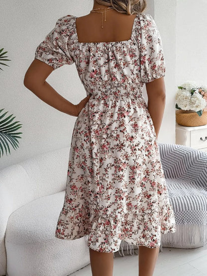 Hazel Blues® |  Ruffled Hem Floral Puff Sleeve Dress