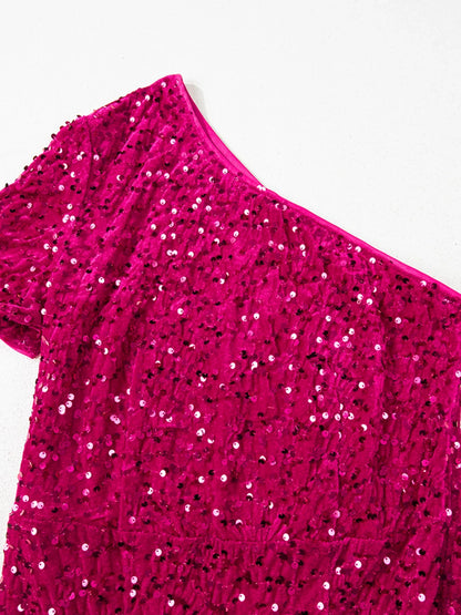 Hazel Blues® |  Sequin One-Shoulder Dress with High Slit