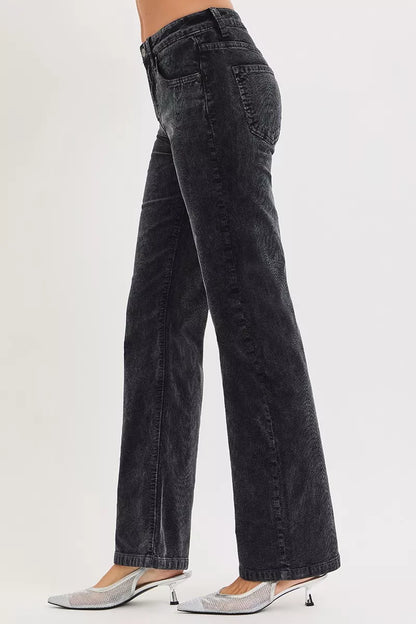 Hazel Blues® |  RISEN Tummy Control Mid Rise Straight Leg Corduroy Pants