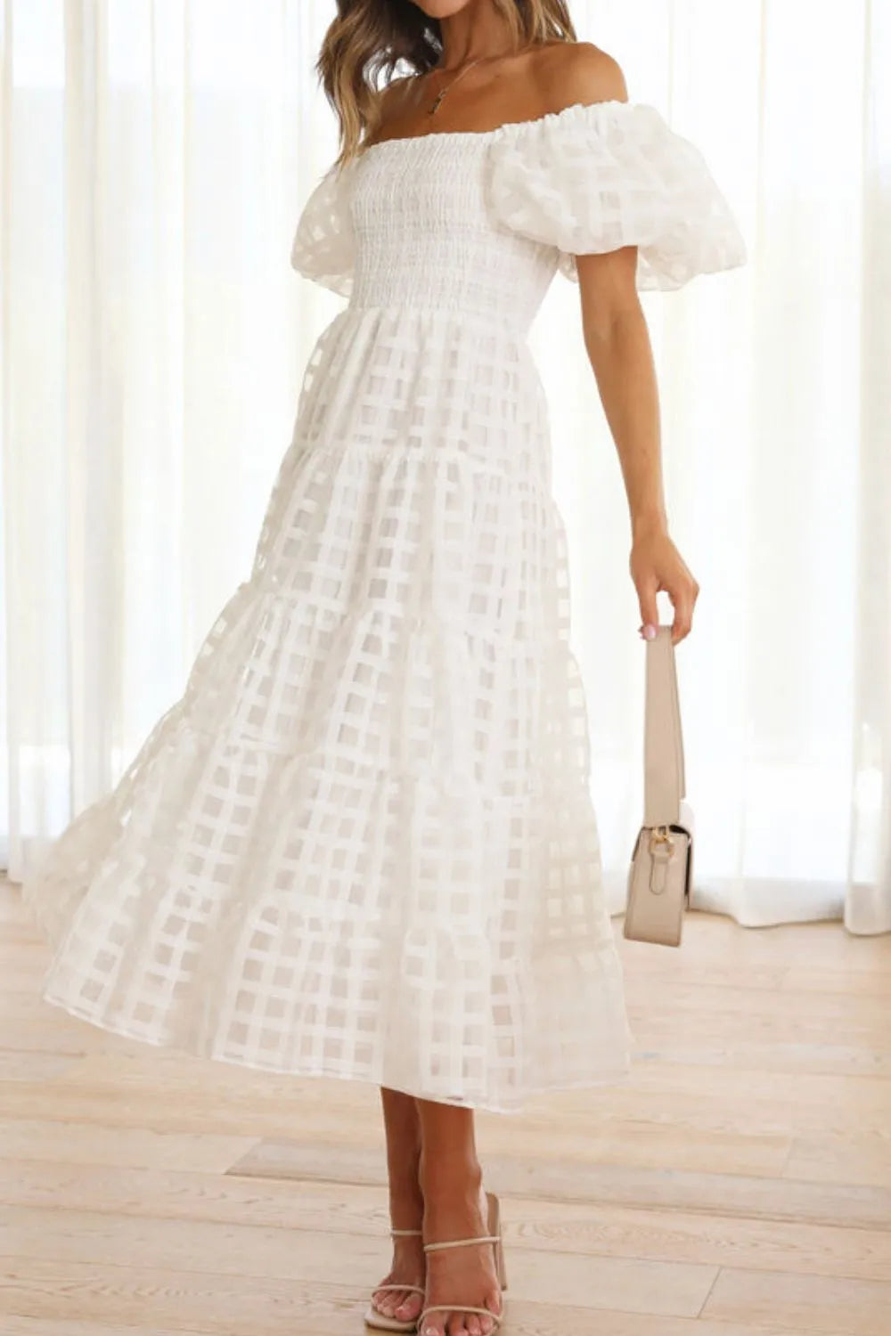Hazel Blues® |  Off Shoulder Short Puff Sleeve Midi Dress
