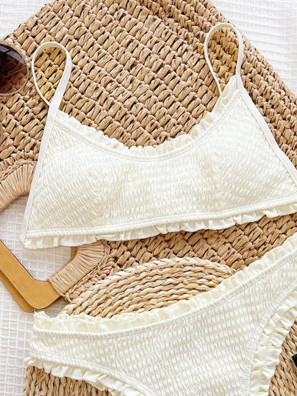 Hazel Blues® | Frill Textured Spaghetti Strap Two-Piece Swim Set