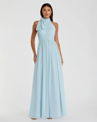 Powder Blue High Neck Chiffon Gown