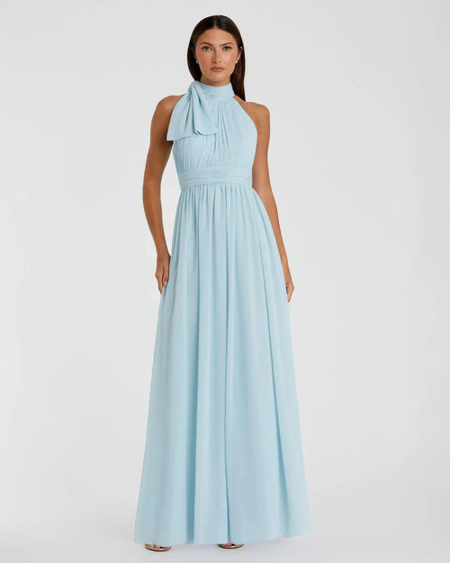 Powder Blue High Neck Chiffon Gown
