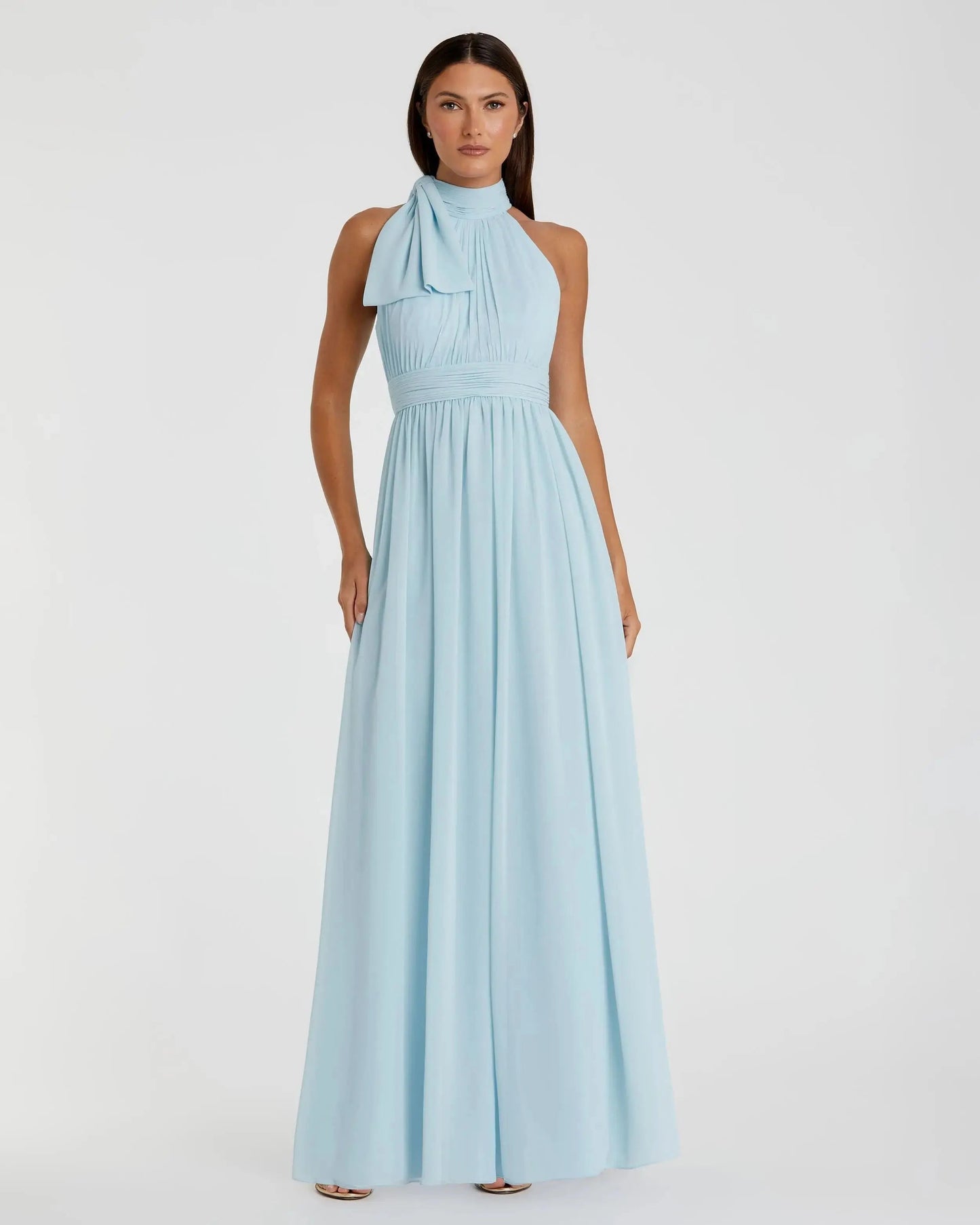 Powder Blue High Neck Chiffon Gown