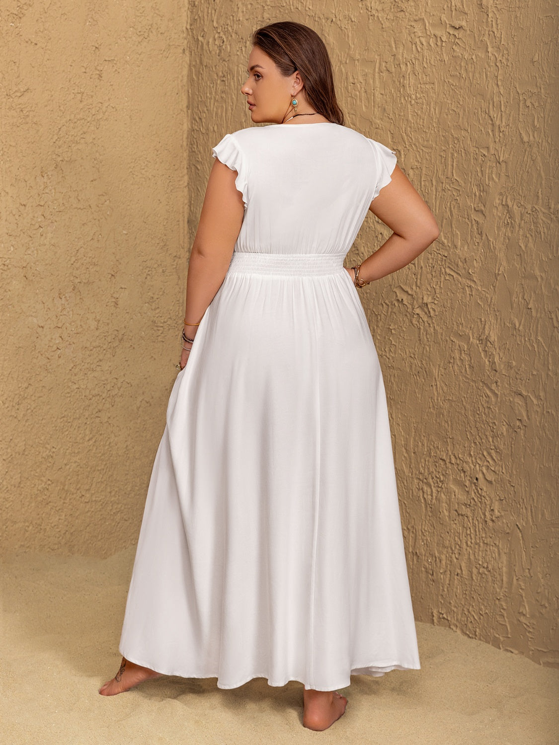 Hazel Blues® | Embroidered Floral V-Neck Cap Sleeve Maxi Dress