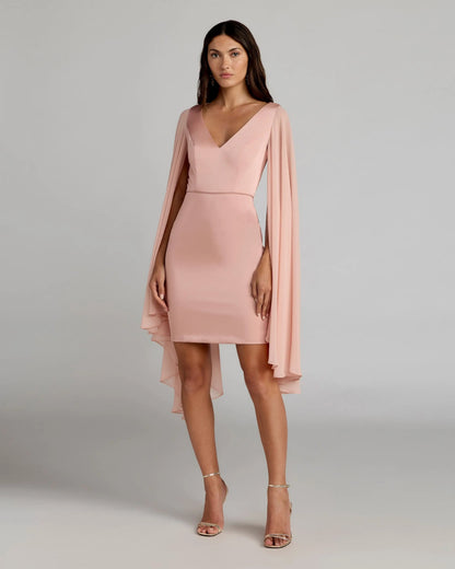 Pink V-Neck Cape Sleeve Mini Dress