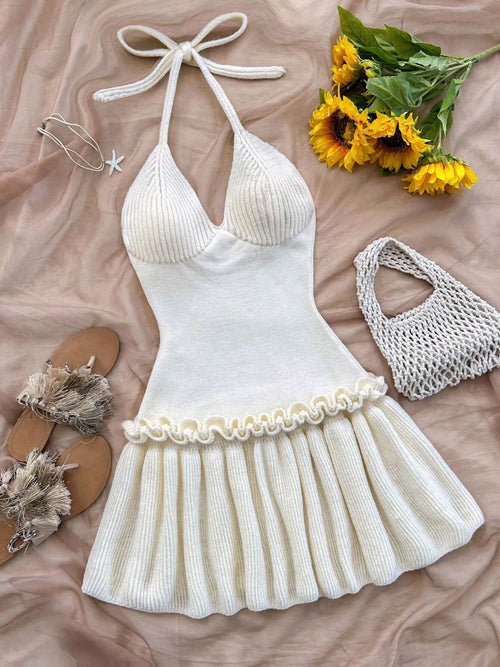Hazel Blues® |  Halter Neck Ruffle Hem Knit Sweater Dress