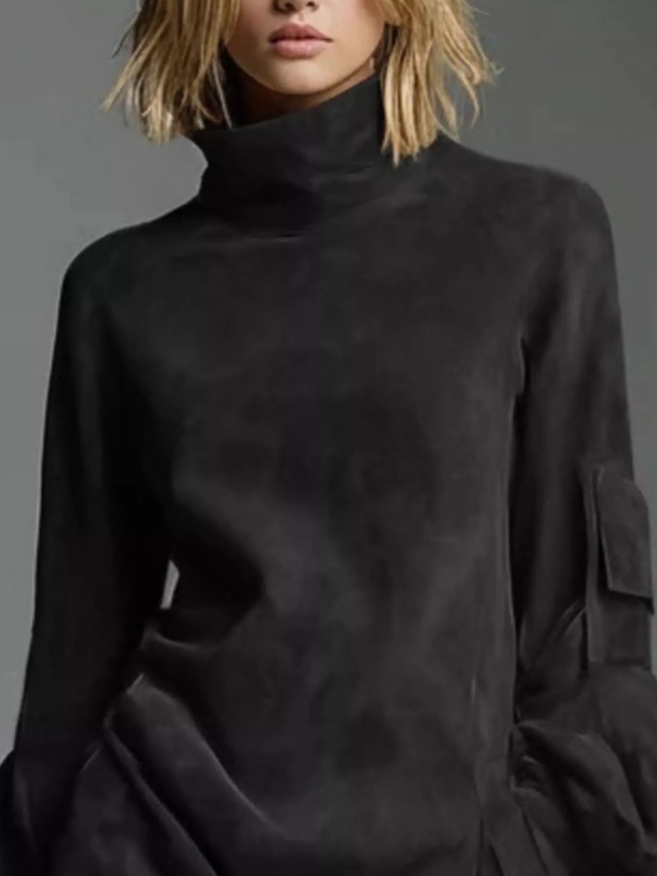Hazel Blues® | Suede Turtleneck Lantern Sleeve Mini Dress