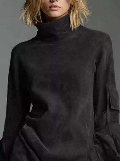 Hazel Blues® | Suede Turtleneck Lantern Sleeve Mini Dress