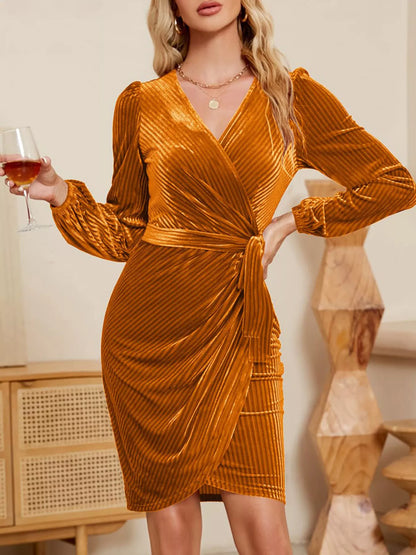 Hazel Blues® |  Surplice Long Sleeve Tie Waist Dress
