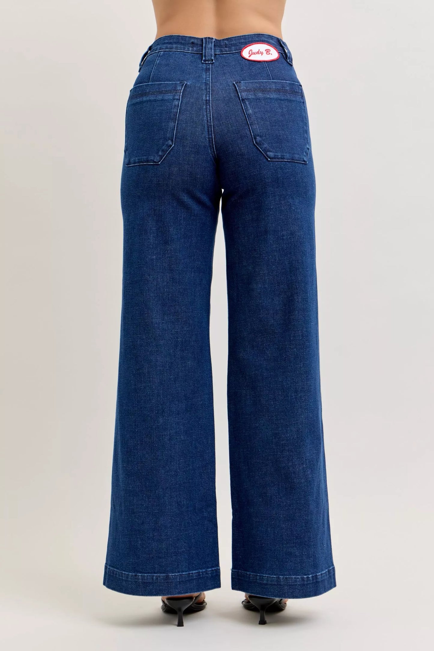 Hazel Blues® |  Judy Blue High-Waisted Retro Wide Jeans with Patch Pkts & Twisted Seams