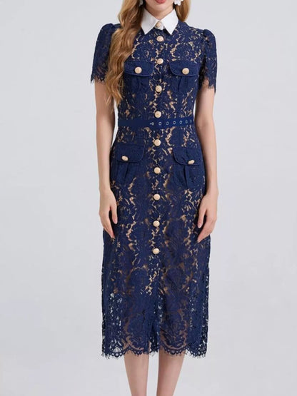 Hazel Blues® |  Lace Button-Down Midi Dress