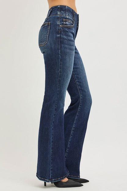 Hazel Blues® |  RISEN High Rise Flare Jeans With Seam Detail Waistband