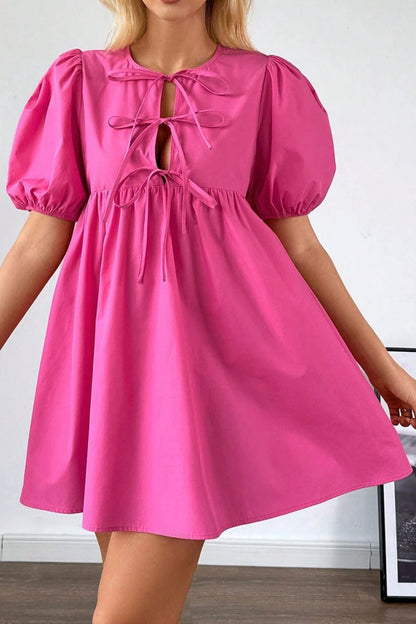 Hazel Blues® |  Puff Sleeve Tie Front High Waist Mini Dress