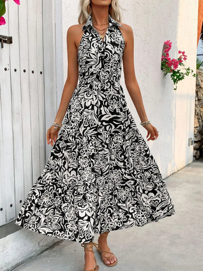 Hazel Blues® |  Perfee Backless Smocked Printed Sleeveless Midi Dress