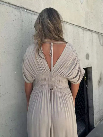 Hazel Blues® | Slit V-Neck Smocked Waist Maxi Dress