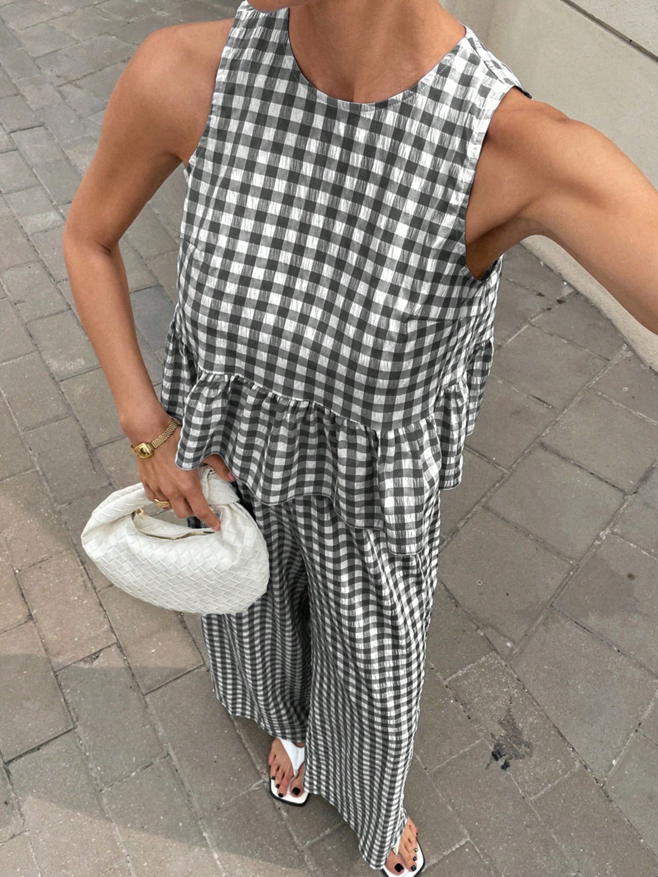 Hazel Blues® |  Gingham Sleeveless Top and Wide-Leg Pants Set