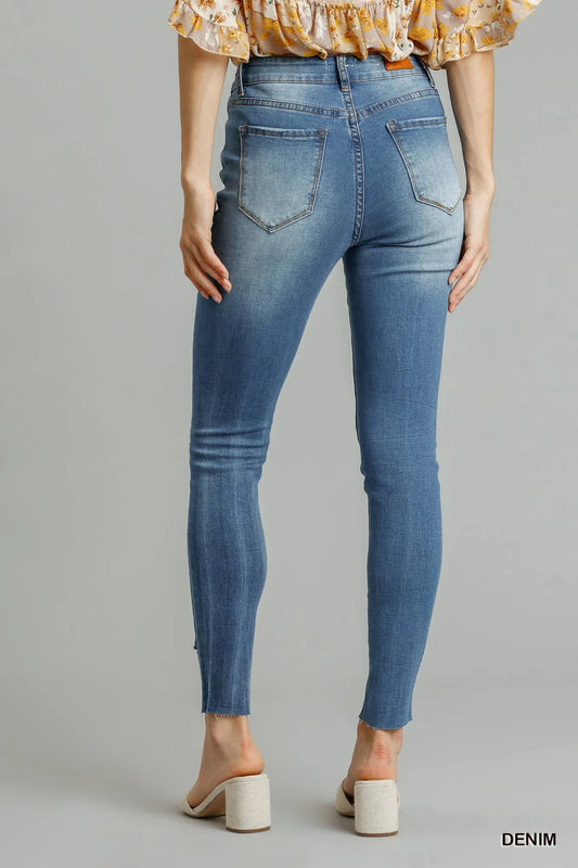 Hazel Blues® |  Umgee Distressed Skinny Jeans with Edge Detail