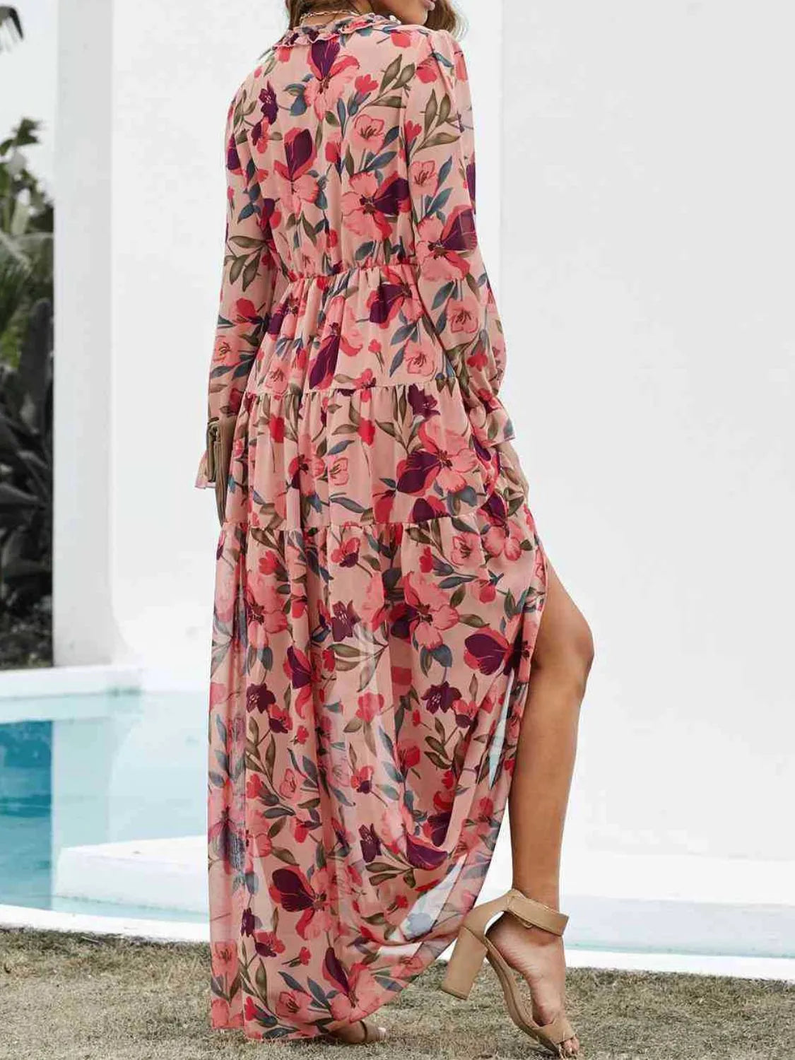 Hazel Blues® |  PREORDER Frill Printed V-Neck Flounce Sleeve Dress
