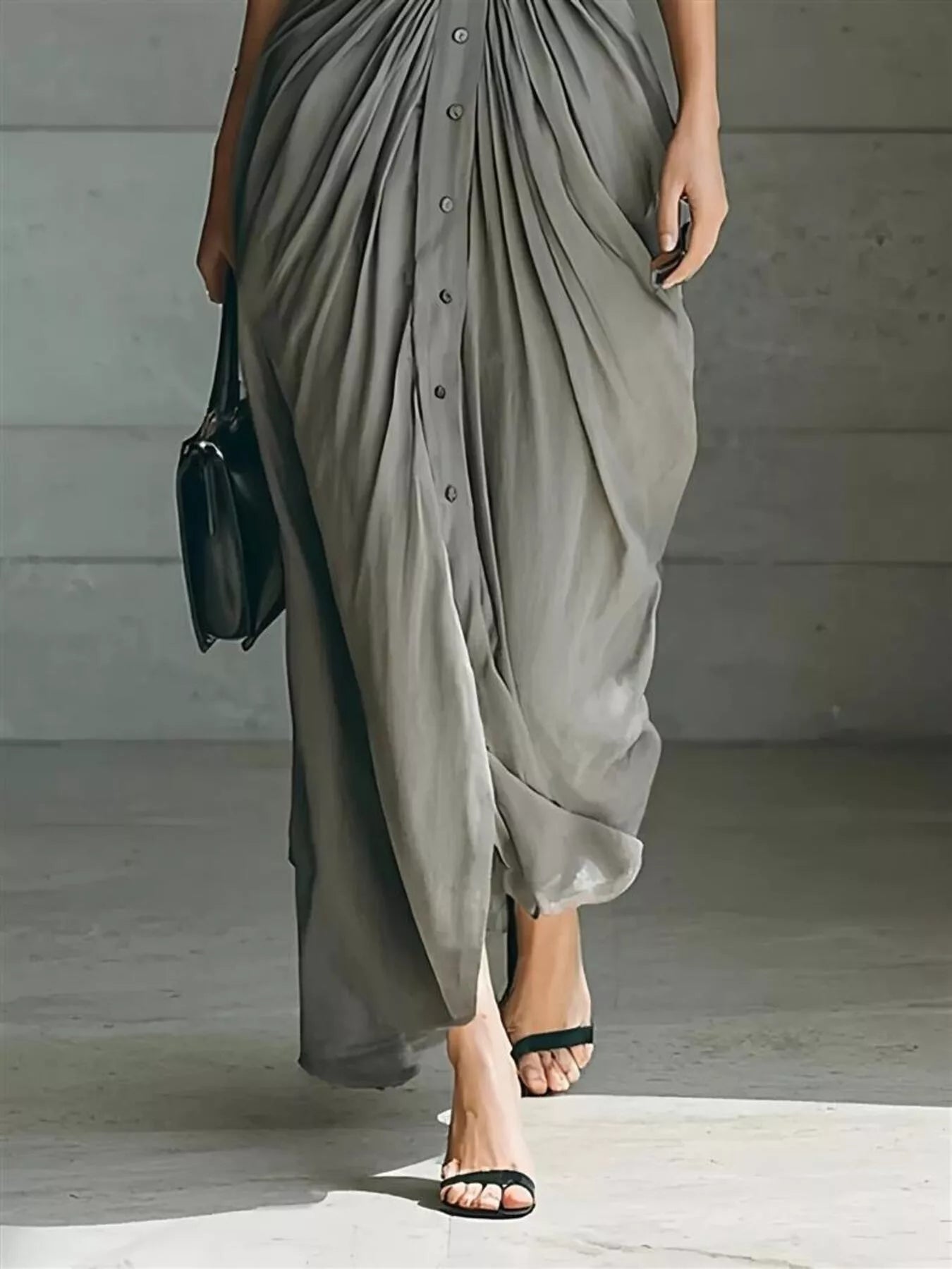 Hazel Blues® | Button Front Ruched Shirt Maxi Dress