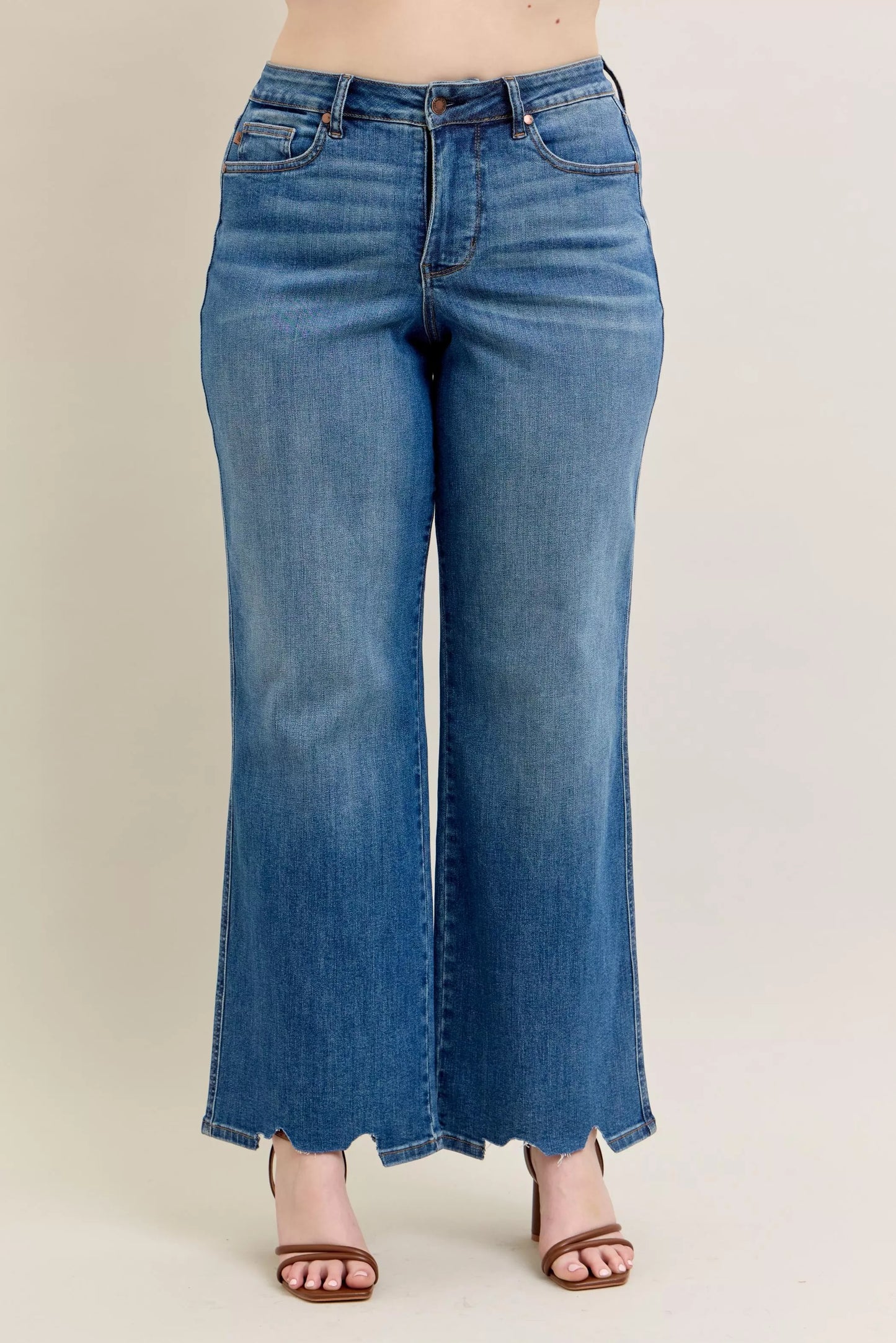 Hazel Blues® | Judy Blue High Waist Tummy Control Chew Hem Destroy Wide Jeans