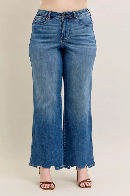 Hazel Blues® | Judy Blue High Waist Tummy Control Chew Hem Destroy Wide Jeans