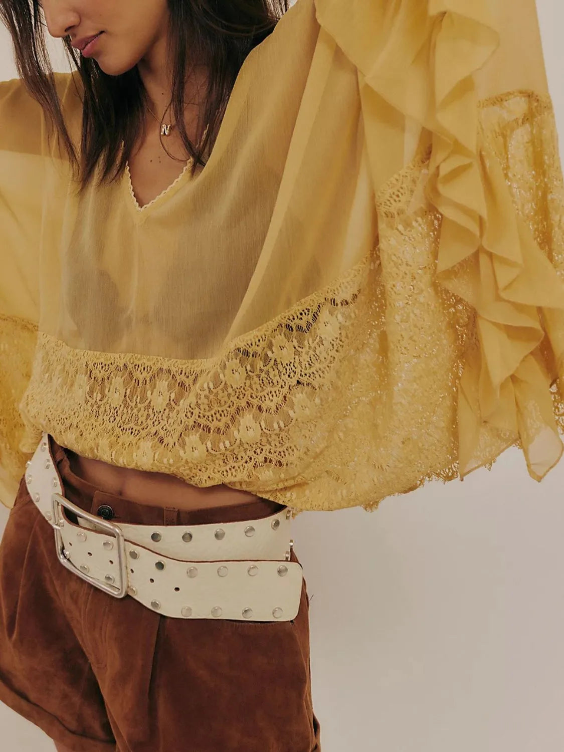 Hazel Blues® | Lace V-Neck Ruffle Long Sleeve Cover-Up