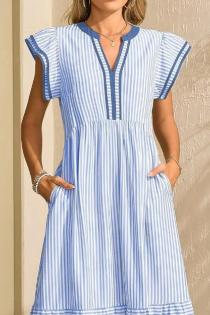 Hazel Blues® |  Striped Ruffle Sleeve Midi Dress