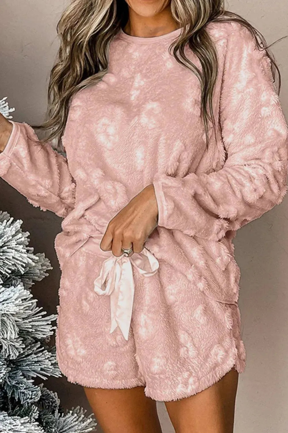 Hazel Blues® |  Round Neck Long Sleeve Top and Shorts Lounge Set