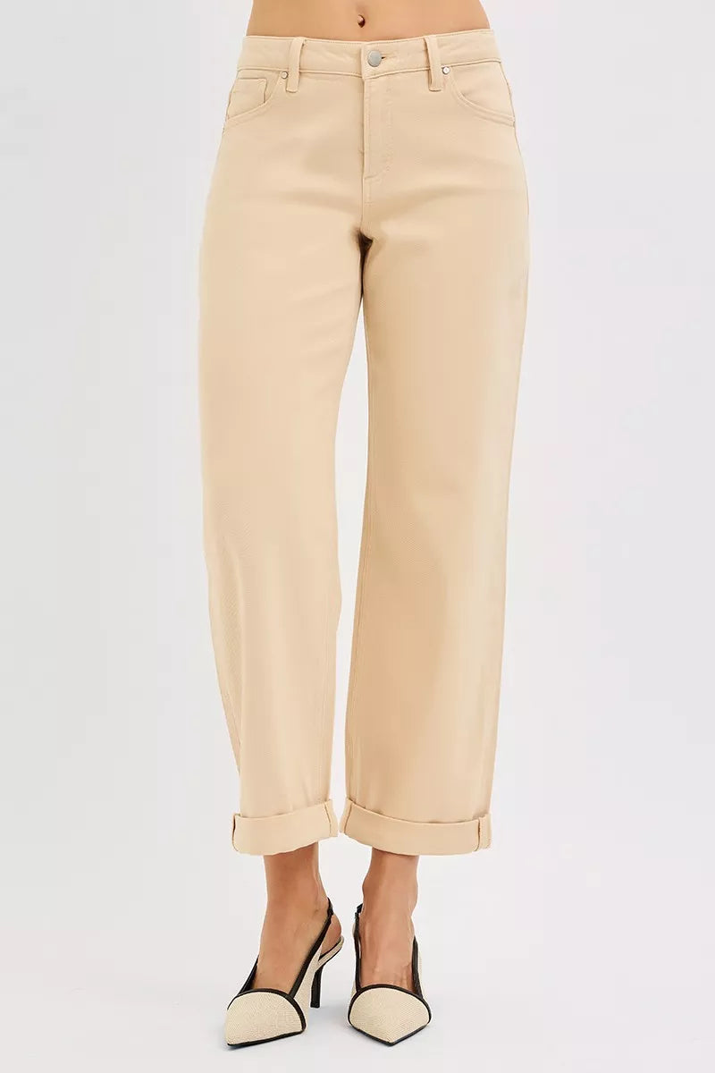 Hazel Blues® |  RISEN Tummy Control Mid Rise Ankle Barrel Relaxed Baggy