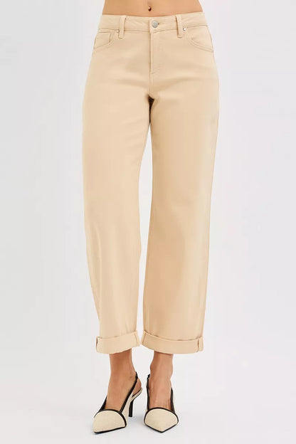 Hazel Blues® |  RISEN Tummy Control Mid Rise Ankle Barrel Relaxed Baggy