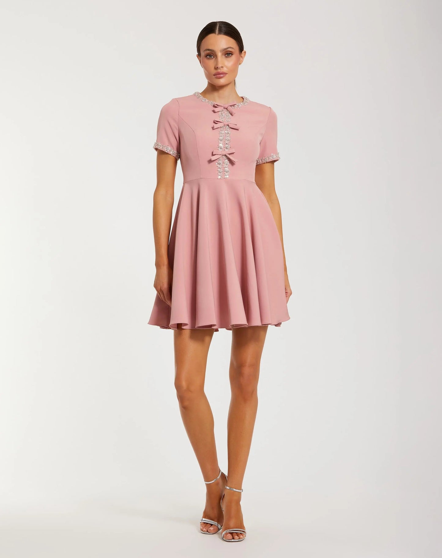 Pink Embellished Bow Trim Mini Dress
