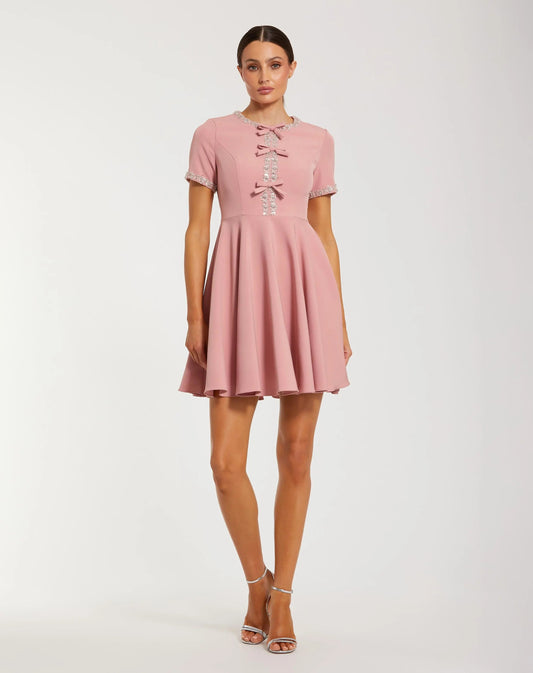 Pink Embellished Bow Trim Mini Dress