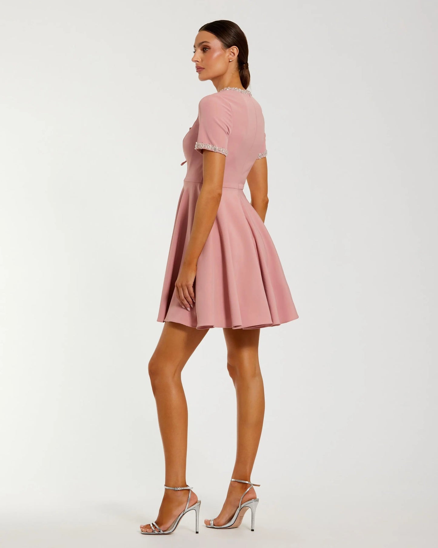 Pink Embellished Bow Trim Mini Dress