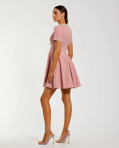 Pink Embellished Bow Trim Mini Dress