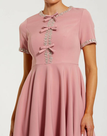 Pink Embellished Bow Trim Mini Dress