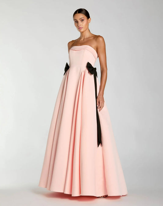 Pink Satin Strapless Ball Gown With Bow Details