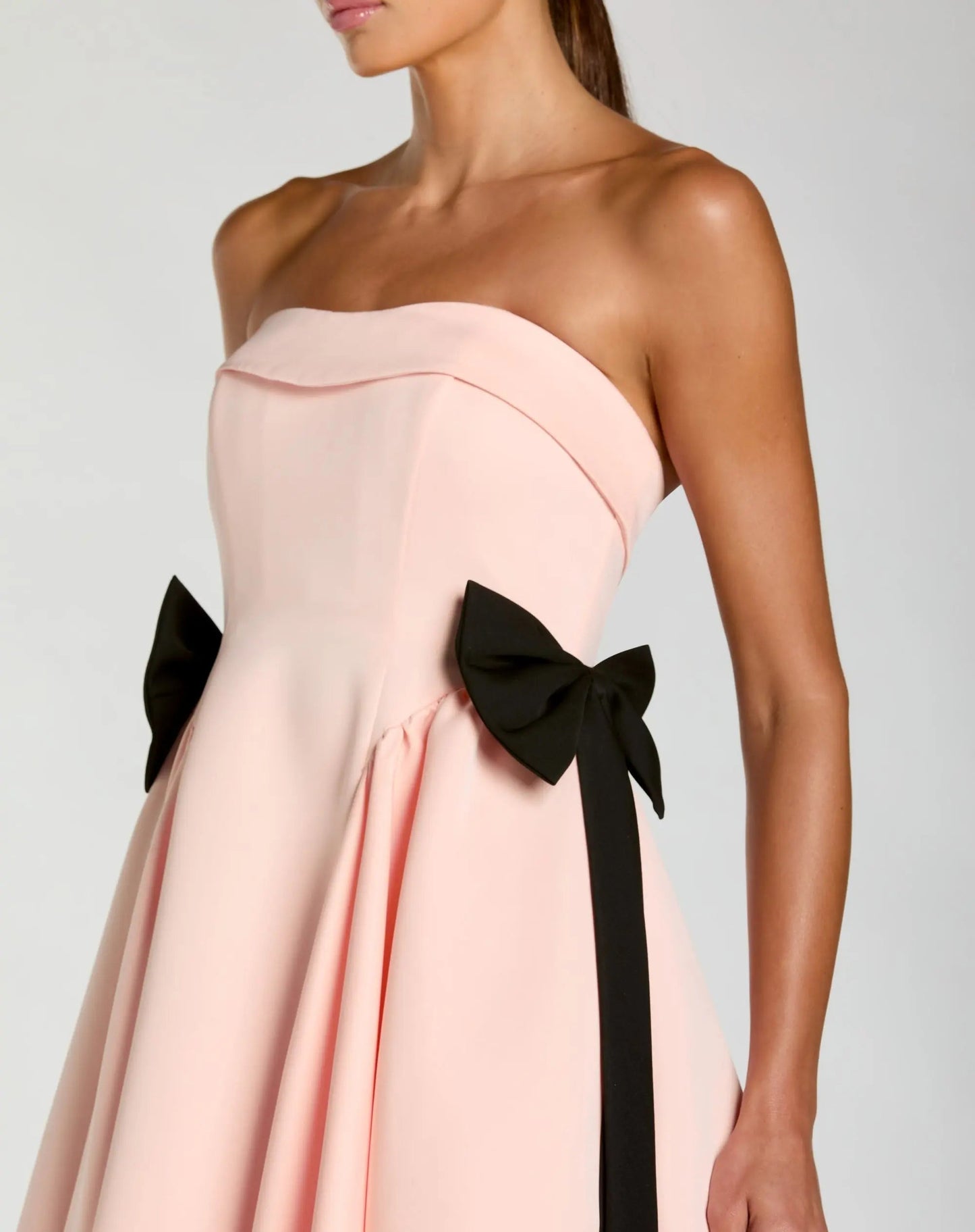 Pink Satin Strapless Ball Gown With Bow Details