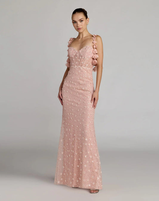 Pink Sweetheart Neck Embellished Gown With Floral Detail