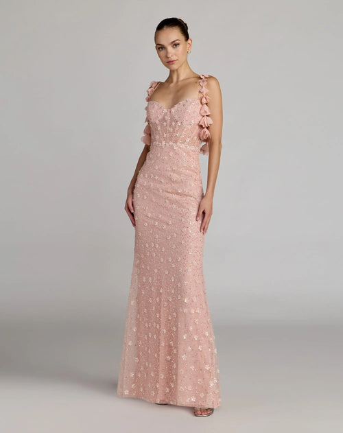 Pink Sweetheart Neck Embellished Gown With Floral Detail