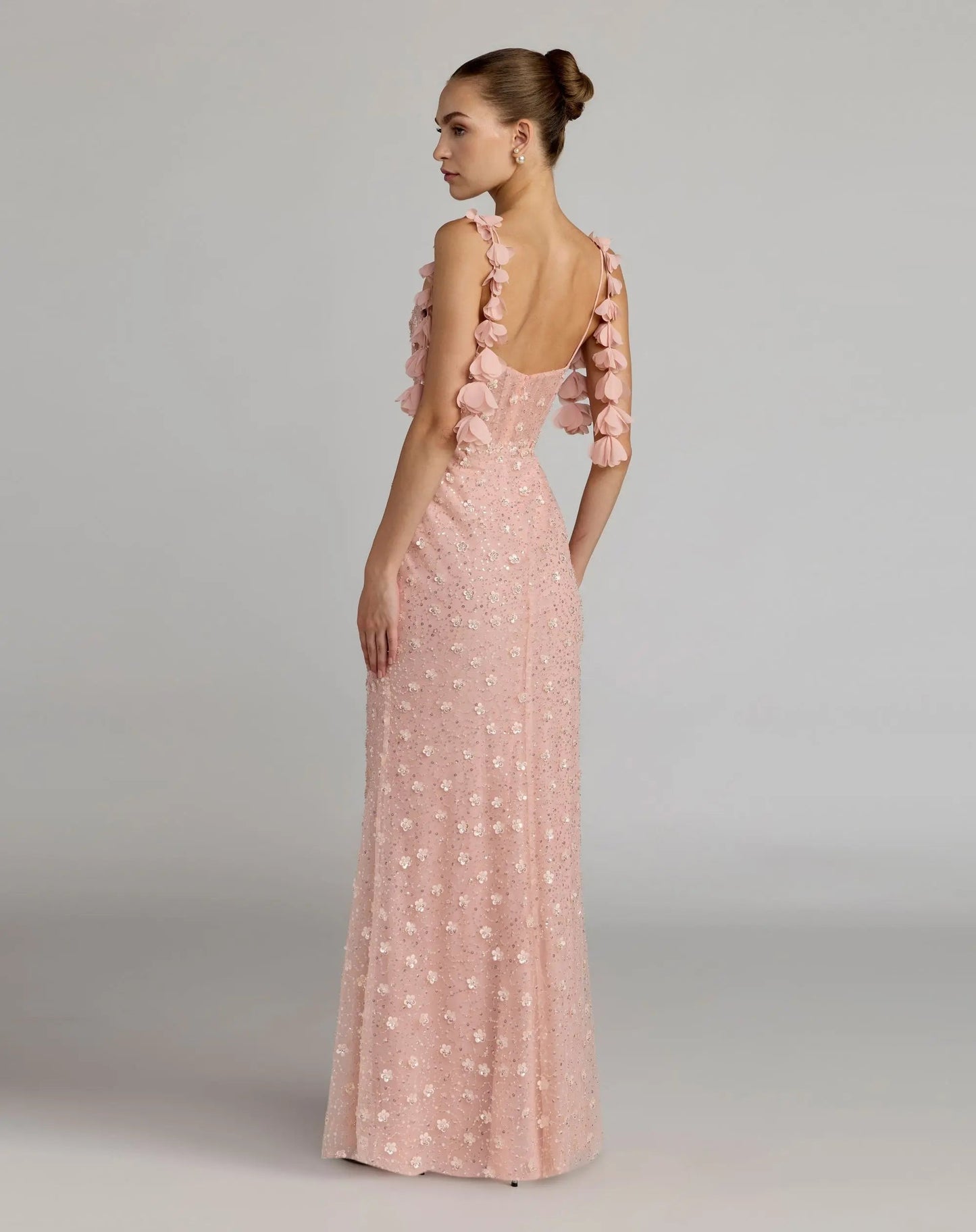 Pink Sweetheart Neck Embellished Gown With Floral Detail