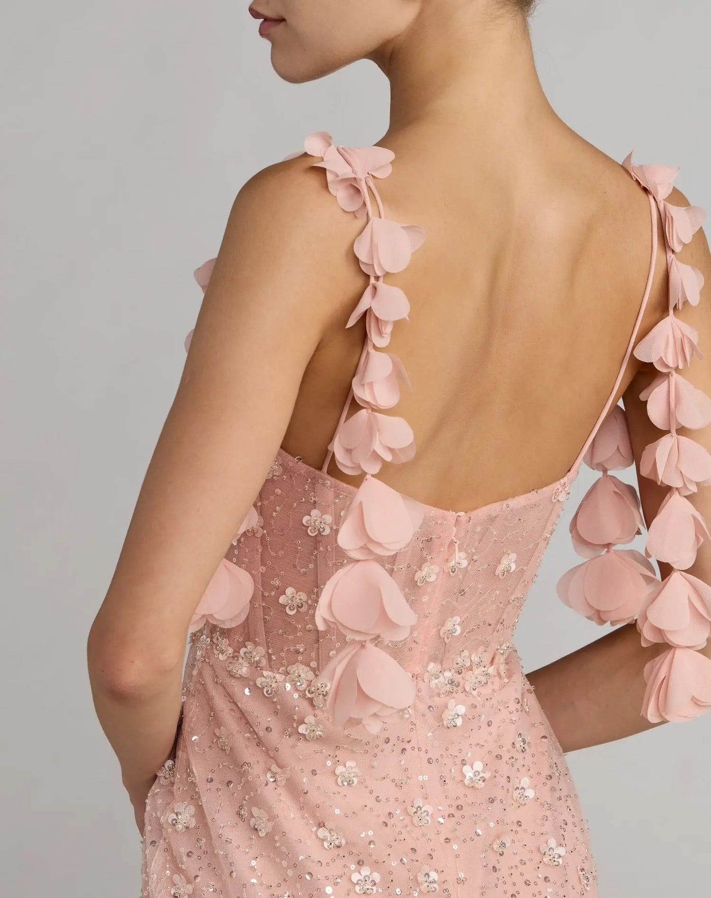Pink Sweetheart Neck Embellished Gown With Floral Detail