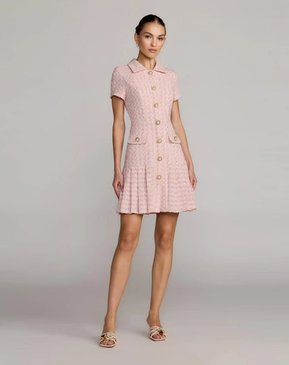 Pink Boucle Button Front Mini Dress