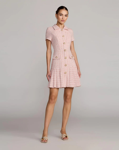 Pink Boucle Button Front Mini Dress